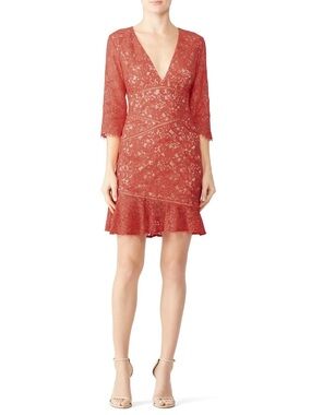 Stylestalker Ari Red Lace V Neck Half Sleeve Sheath Mini Dress Size Small RTR